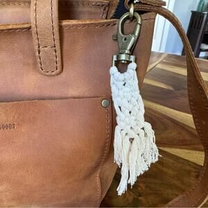 Purse Charm White Macrame Keychain Bag Charm NEW! Boho Accessories FAST SHIP
